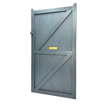 Larch wood garden gate with the lock and brass letter flap. Painted in various colours.